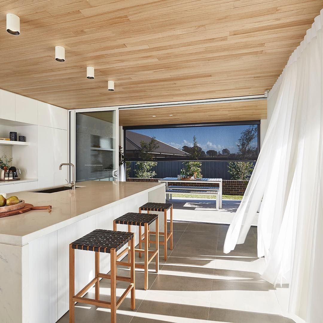 Modern Kitchen with Sheer Curtains — BlindDESIGN in Byron Bay, NSW