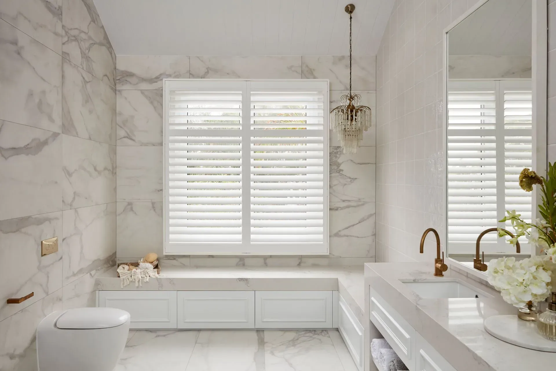 Luxurious Bathroom With Marble Walls and Flooring — BlindDESIGN in Lennox Head, NSW