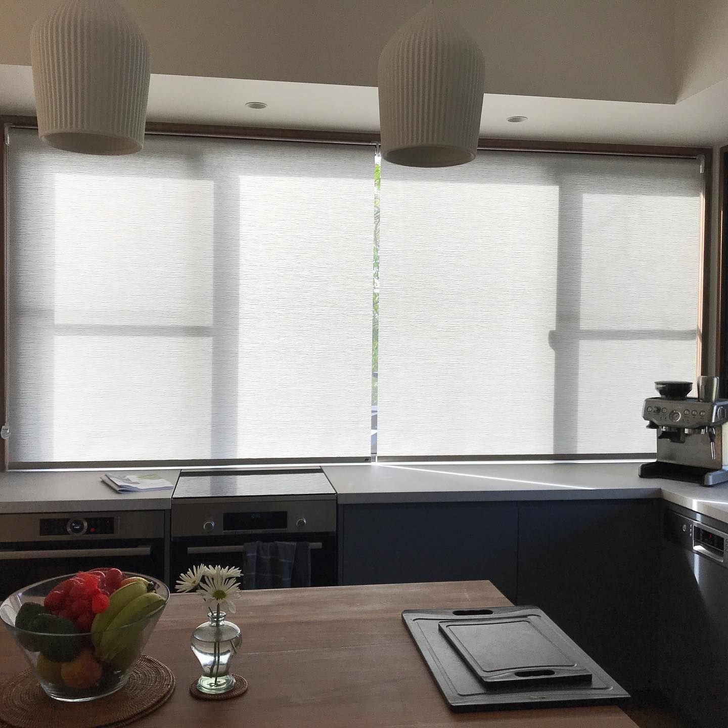White Blinds On The Kitchen Counter Top