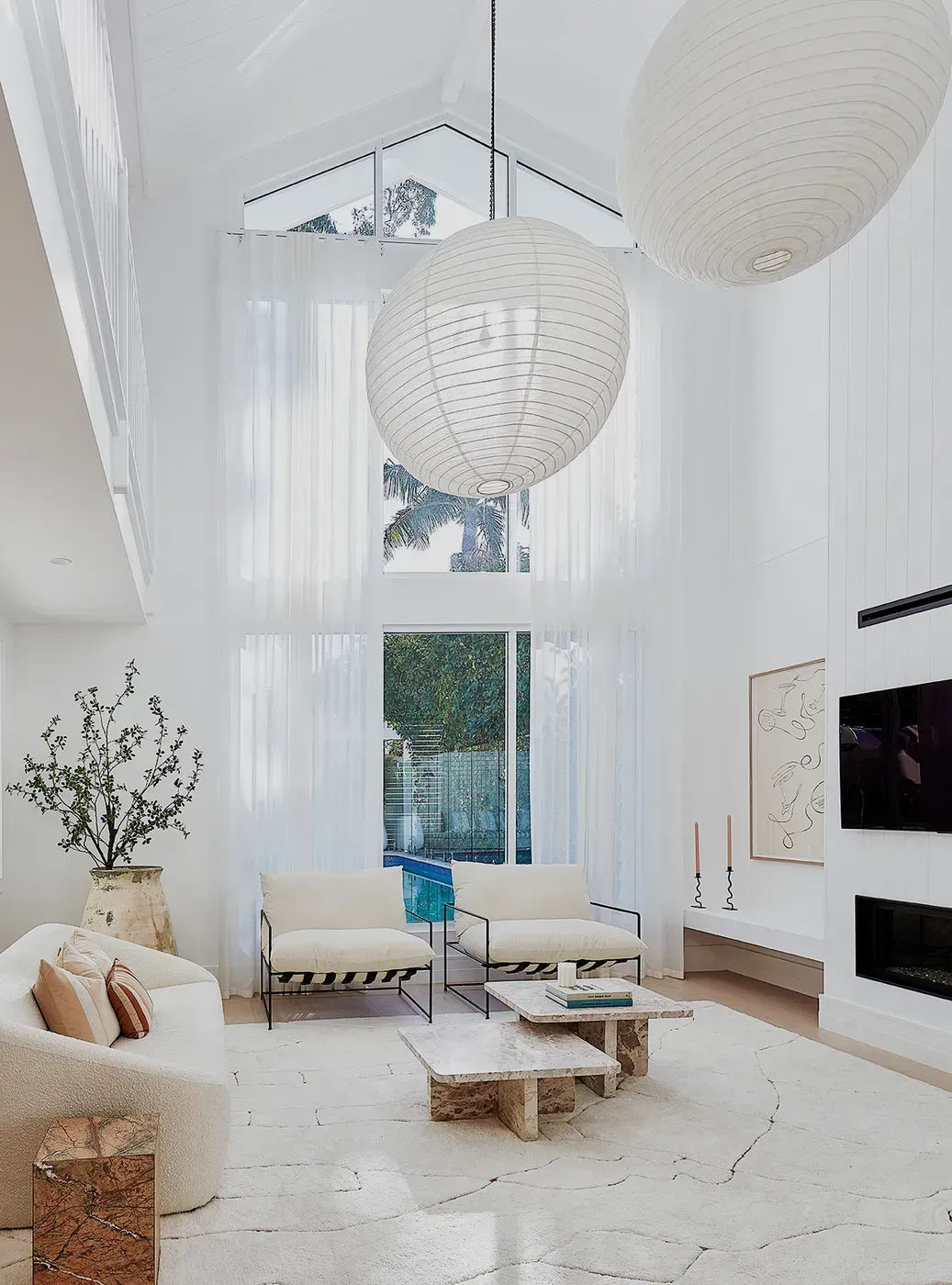 White Living Room With High Ceiling — BlindDESIGN in Byron Bay, NSW
