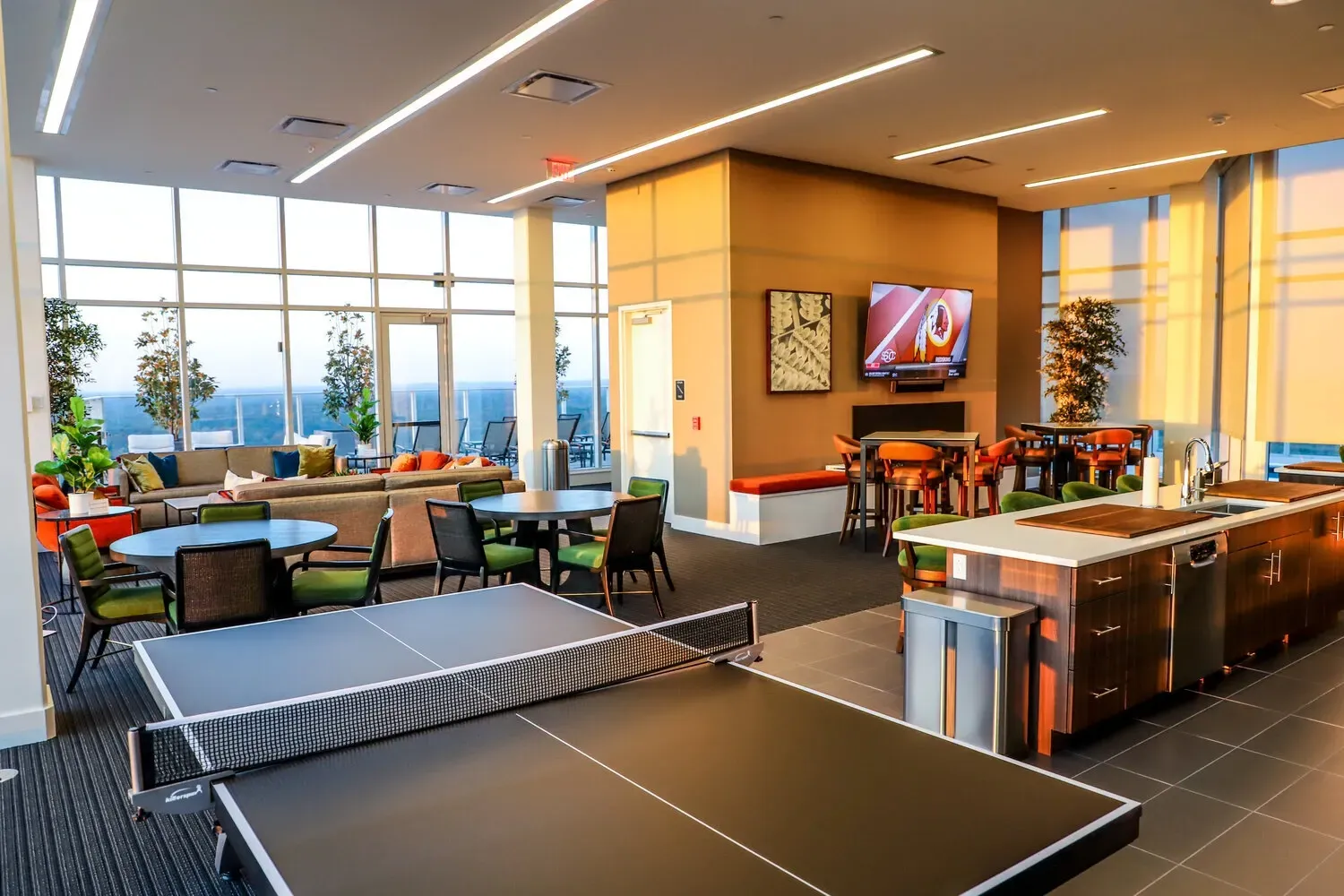 Ping pong table in the resident lounge at One City Center in Durham, North Carolina