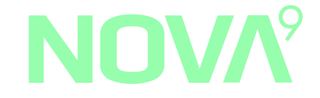 Mint green “NOVA” logo on a white background with a small superscript 9.