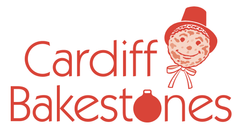 The logo for cardiff bakestones shows a cookie wearing a top hat.