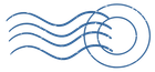 Un sello postal azul con ondas que salen de él sobre un fondo blanco.