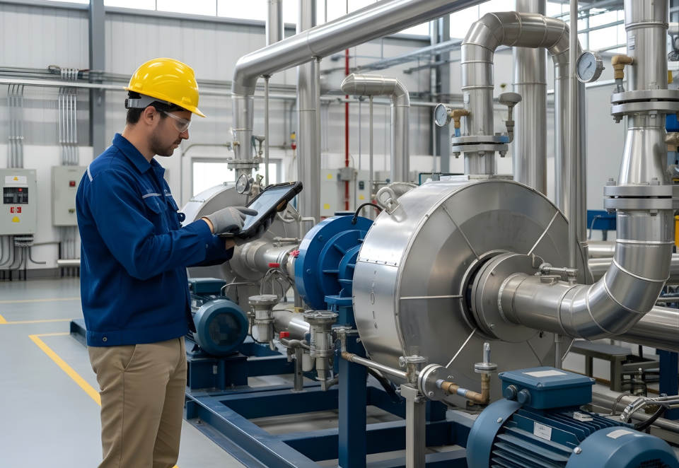 Engineers checking the air compressor