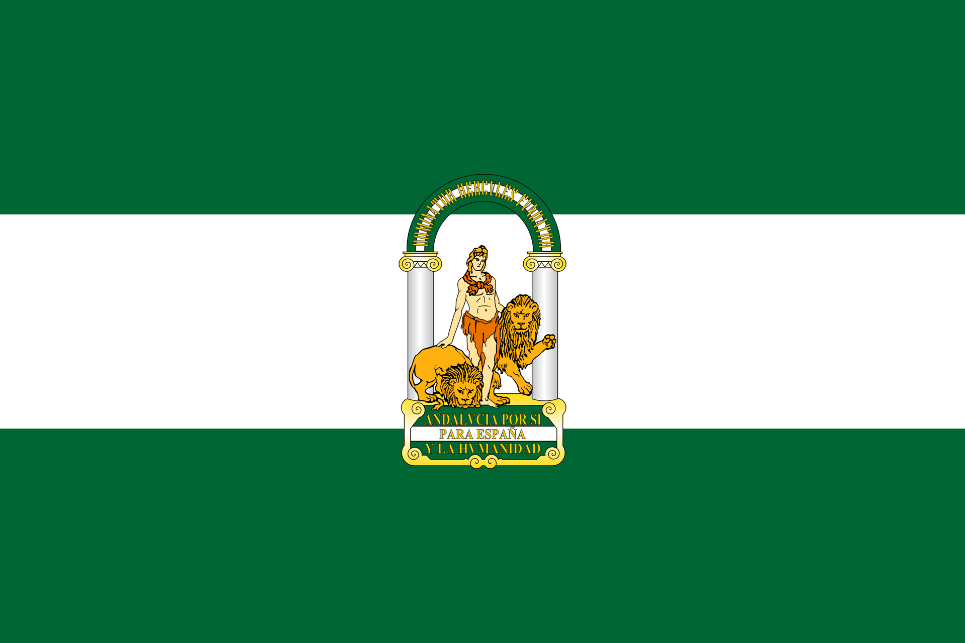 Una bandera verde y blanca con un hombre montado a lomos de un león.