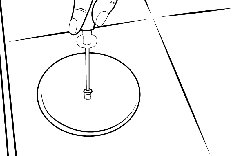 Un dibujo en blanco y negro de una persona soltando un tornillo de la tapa del bote sifónico del baño.