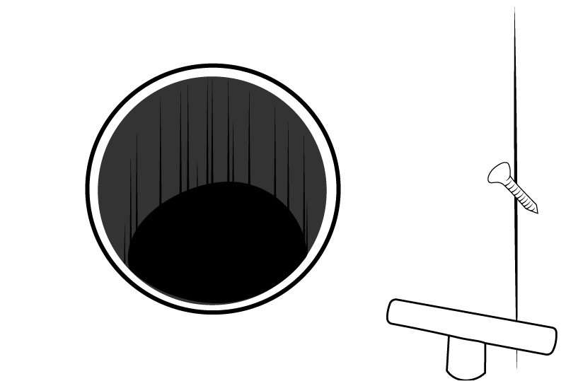 Un dibujo en blanco y negro del hueco del bote sifónico.