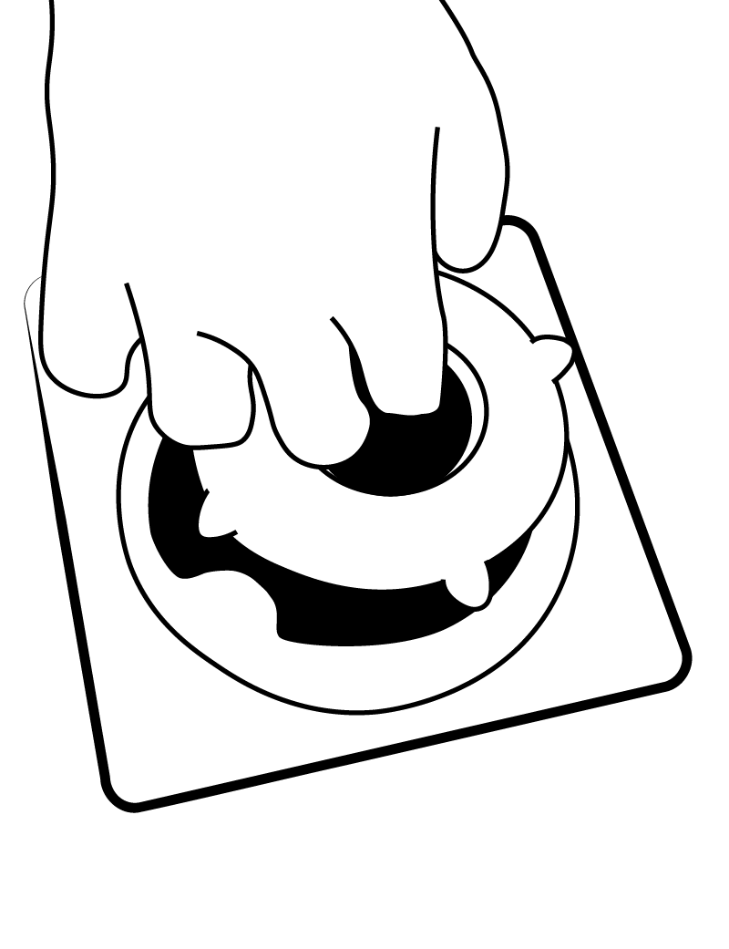 Un dibujo en blanco y negro de una persona sacando una d las piezas de la válvula de desagüe.