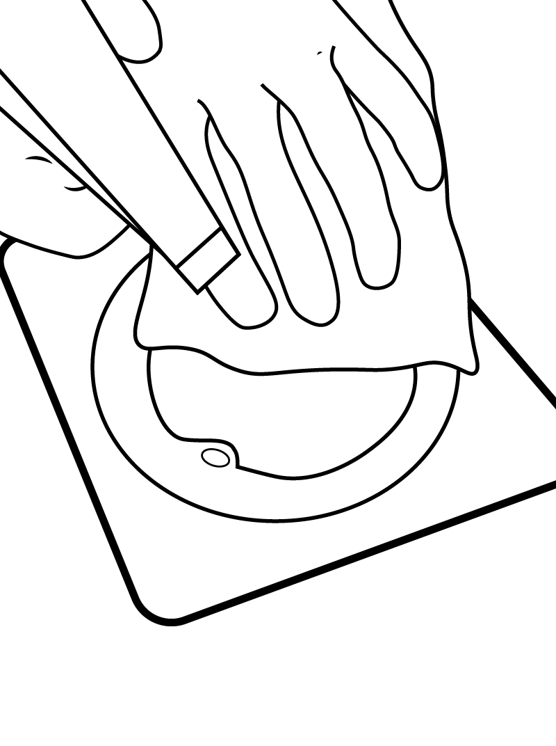 Un dibujo en blanco y negro de una persona limpiando el desagüe con un paño.