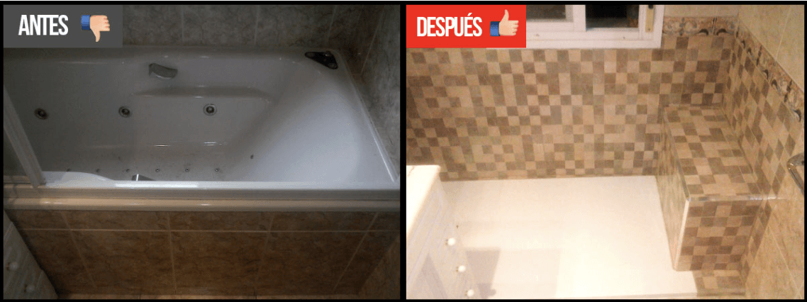 Una foto del antes y el después de una bañera y un baño