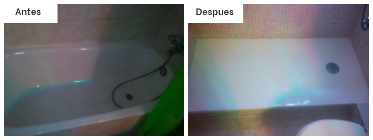 Una imagen de una bañera antes y después de ser limpiada.