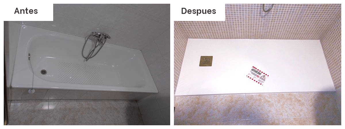 Una foto del antes y el después de una ducha