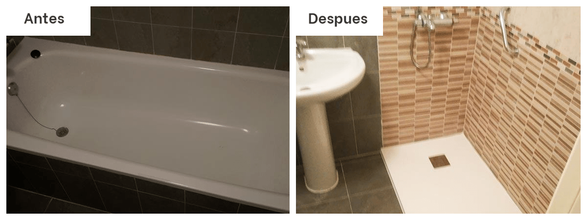 Una foto del antes y el después de una bañera y un lavabo.