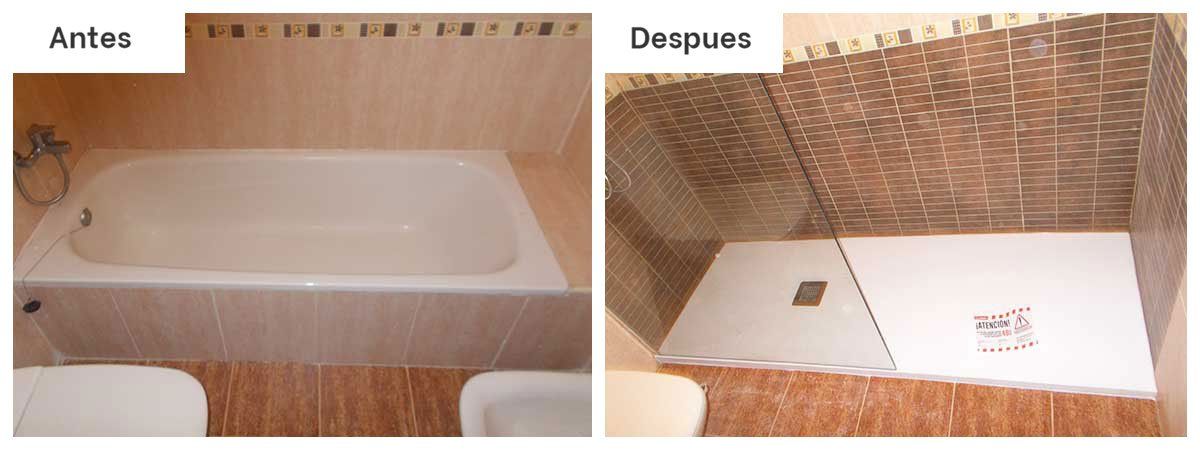 Una foto del antes y el después de una bañera y una ducha.
