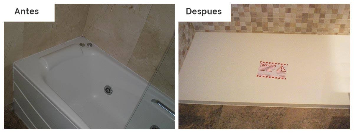 Antes y despues de un cambio de bañera por plato de Securibath en Herminia Mallorca