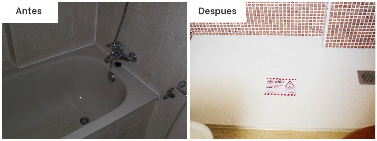 Una foto del antes y el después de una bañera y un baño