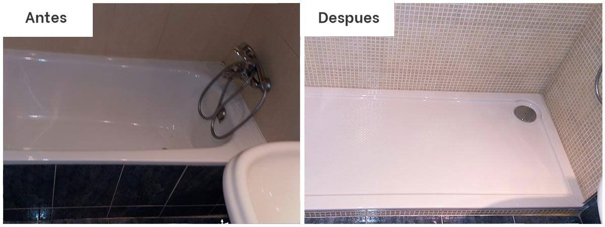 Antes y despues de un cambio de bañera por plato de ducha  en un baño de Torrevieja