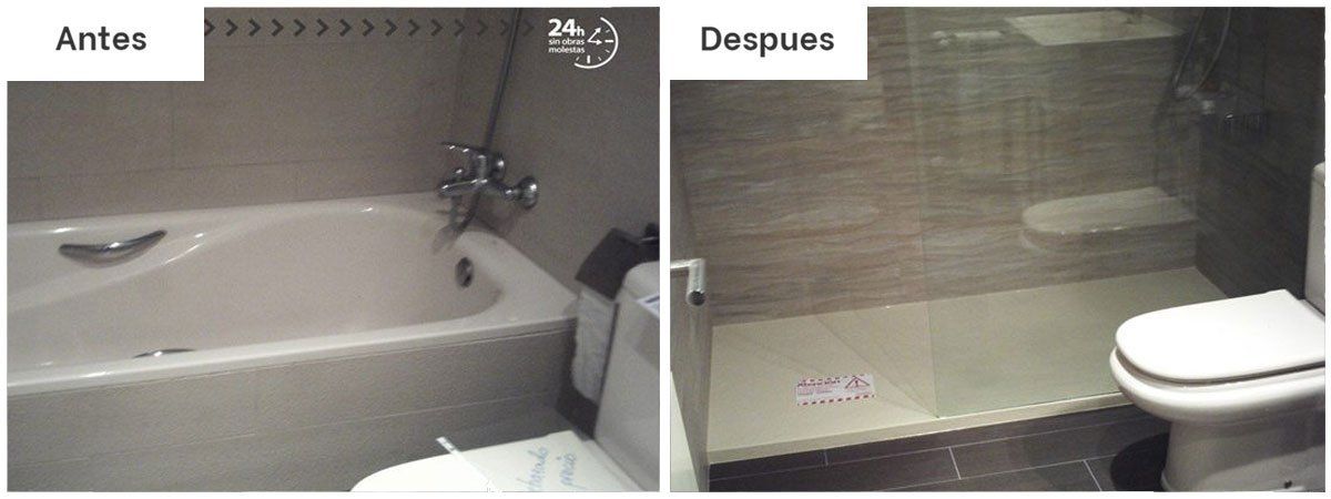 baño con bañera y un baño con un plato de ducha nuevo de Securibath de una obra de Torrevieja