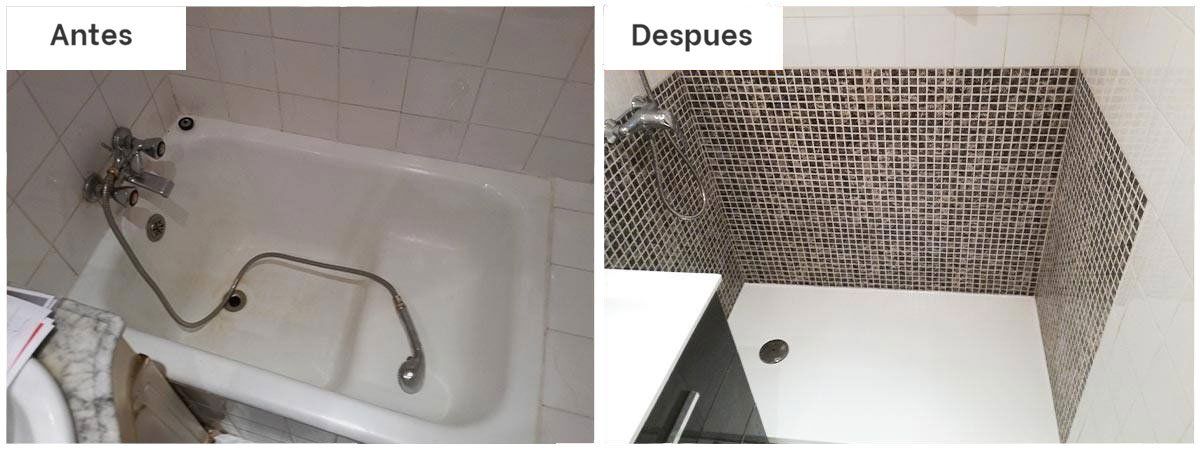 Una foto del antes y el después de una bañera.