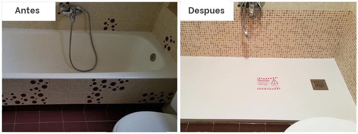 Una foto del antes y el después de una bañera y un inodoro.