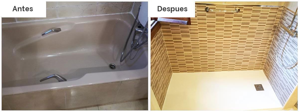 Una foto del antes y el después de una bañera y una ducha
