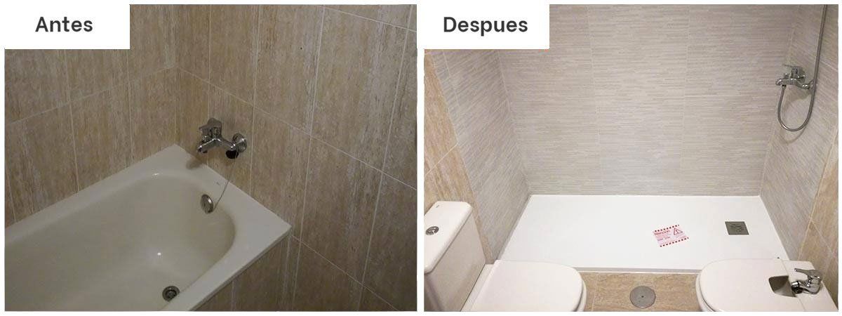 Una foto del antes y el después de un baño con bañera y WC