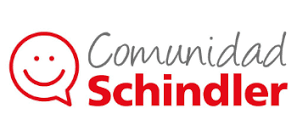 Un logotipo para Comunidad Schindler con una cara sonriente.