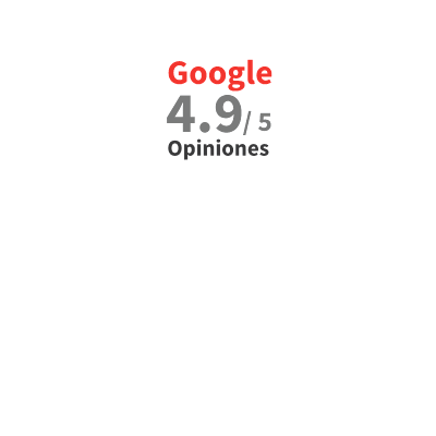 Una reseña de Google con 4,9/5 opiniones sobre fondo blanco.