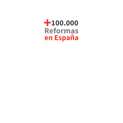 Un fondo blanco con una cruz roja y las palabras `` reformas en españa '' escritas en español.