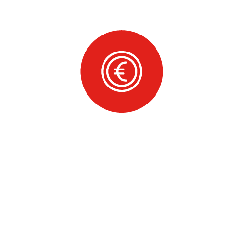 Un círculo rojo con un símbolo del euro blanco en su interior.