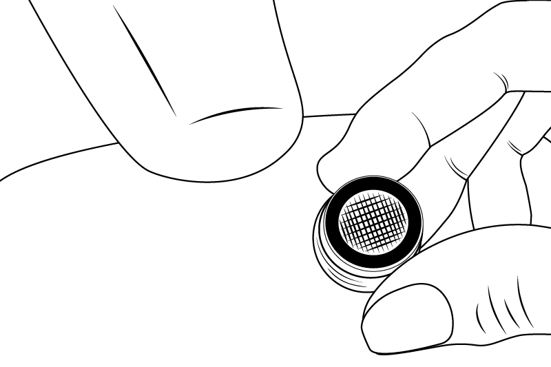 Un dibujo en blanco y negro de una persona que sostiene un filtro del lavabo en la mano.