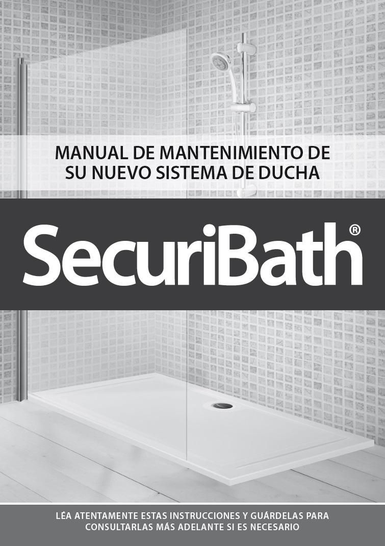Una fotografía en blanco y negro de una ducha con la palabra securibath.