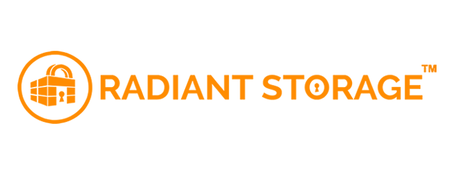 Radiant Storage logo: orange lock icon inside a circle, text “RADIANT STORAGE” on white background.