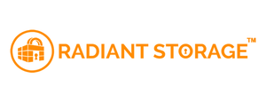 Radiant Storage logo: orange lock icon inside a circle, text “RADIANT STORAGE” on white background.