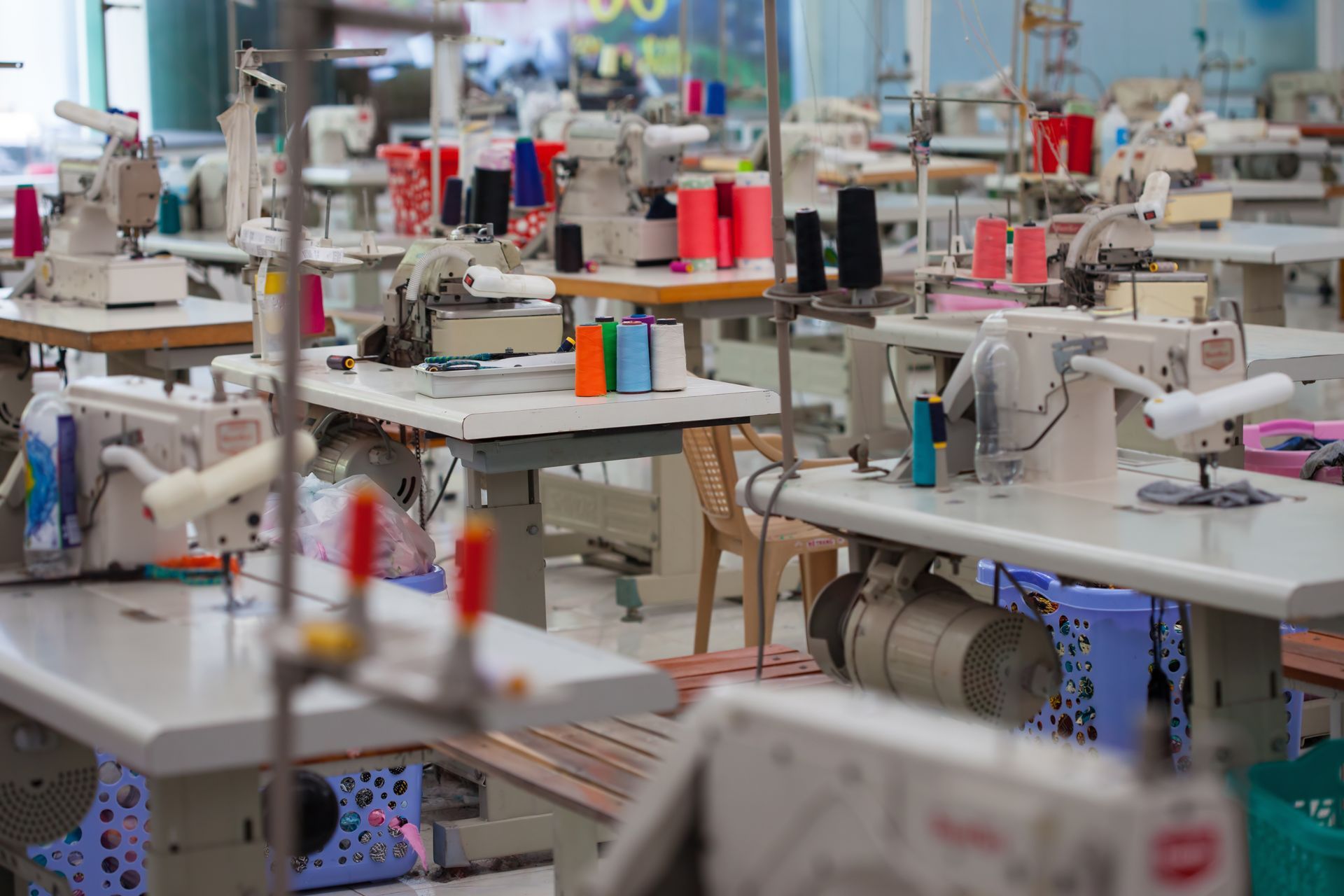 garment factory with no people and many tailoring tools
