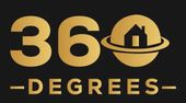 Gold "360" text with a house inside a circle, over "-DEGREES-" text on a black background.