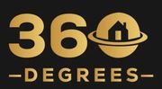 Gold "360" text with a house inside a circle, over "-DEGREES-" text on a black background.