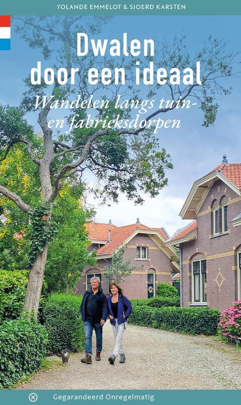 Boekcover met twee mensen die over een pad lopen, met huizen op de achtergrond. Titel: 