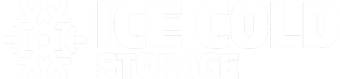 A blue logo for ice cold storage with a snowflake