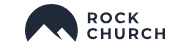 Logo for Rock Church featuring a dark navy circle with a white mountain silhouette and the words "ROCK CHURCH".
