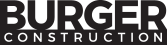 A black logo with the text "BURGER" in large bold letters above the word "CONSTRUCTION" in a smaller, thinner font.