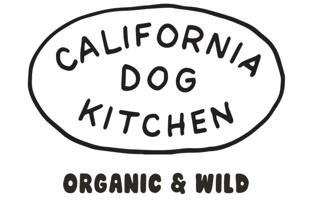 A logo with the text "CALIFORNIA DOG KITCHEN" inside an oval, with "ORGANIC & WILD" written below in a rounded font.