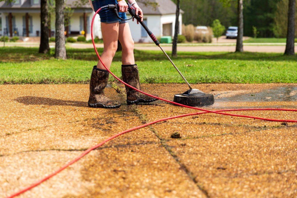 photo of a person using a power washer