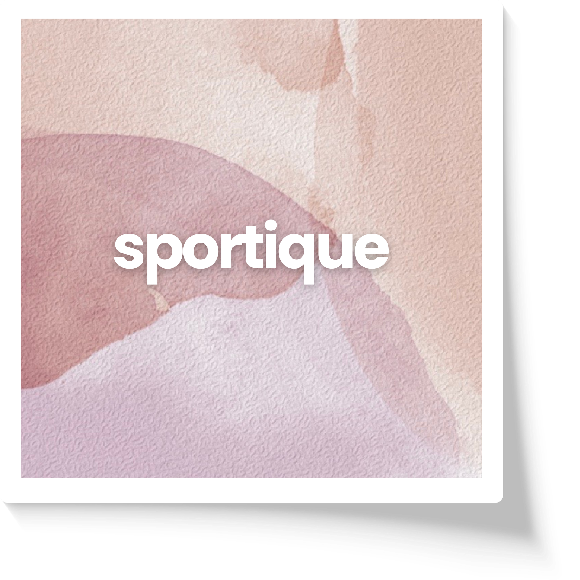 The word sportique is on a pink and purple background