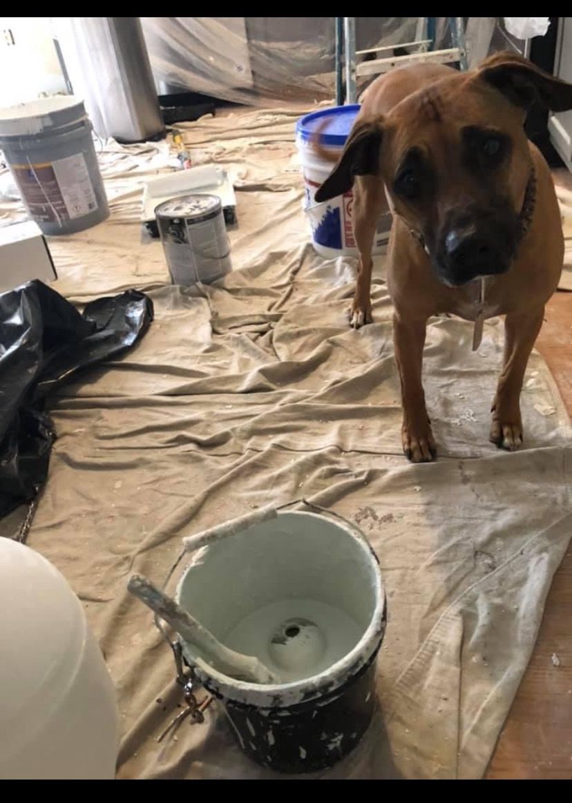 A building with a black awning on the side of it.