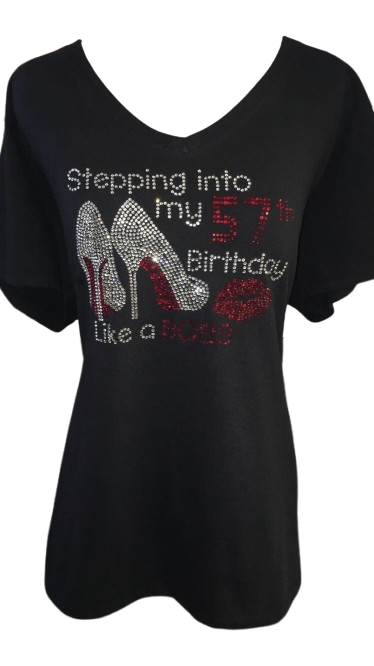 a custom printed t shirt with rhinestones