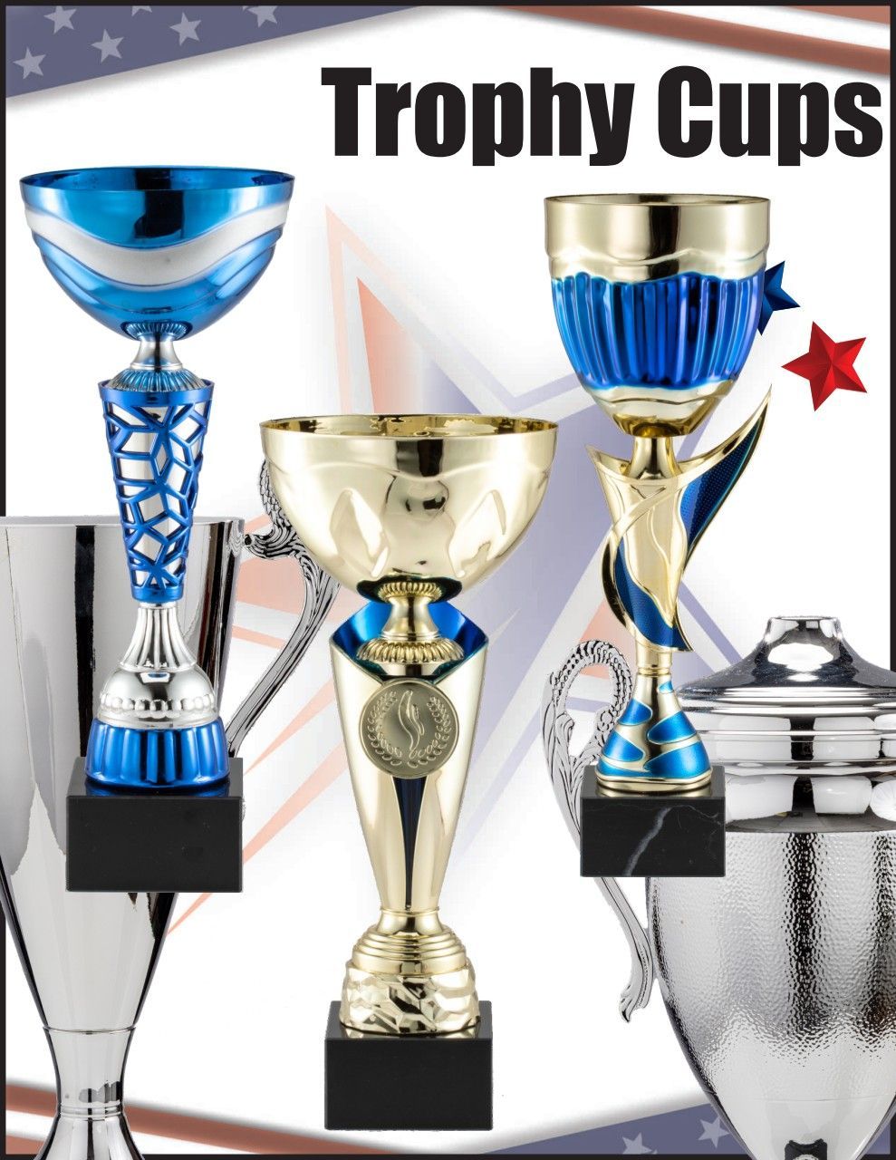 A group of trophy cups sitting on top of each other