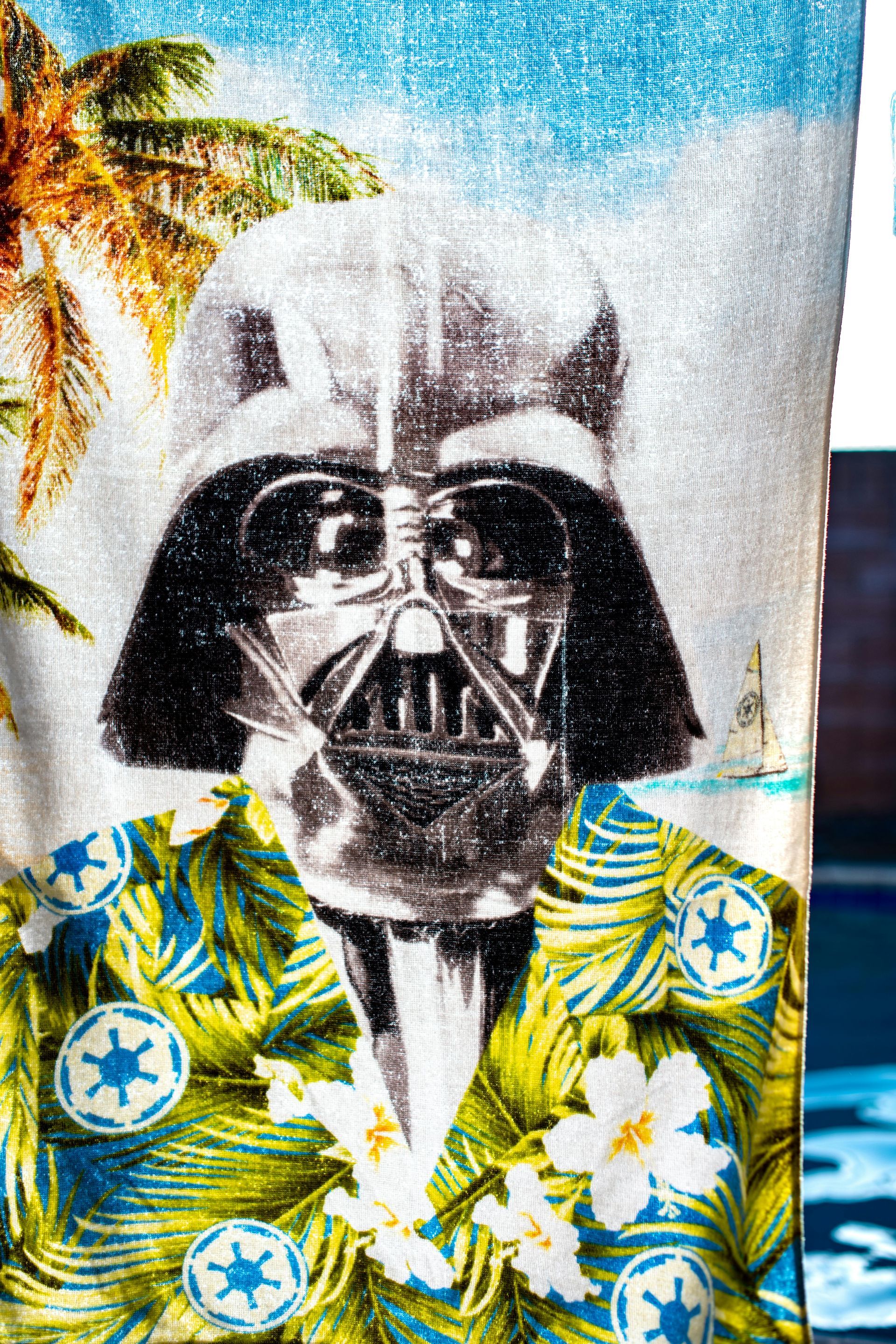 A screen printed t shirt of darth vader