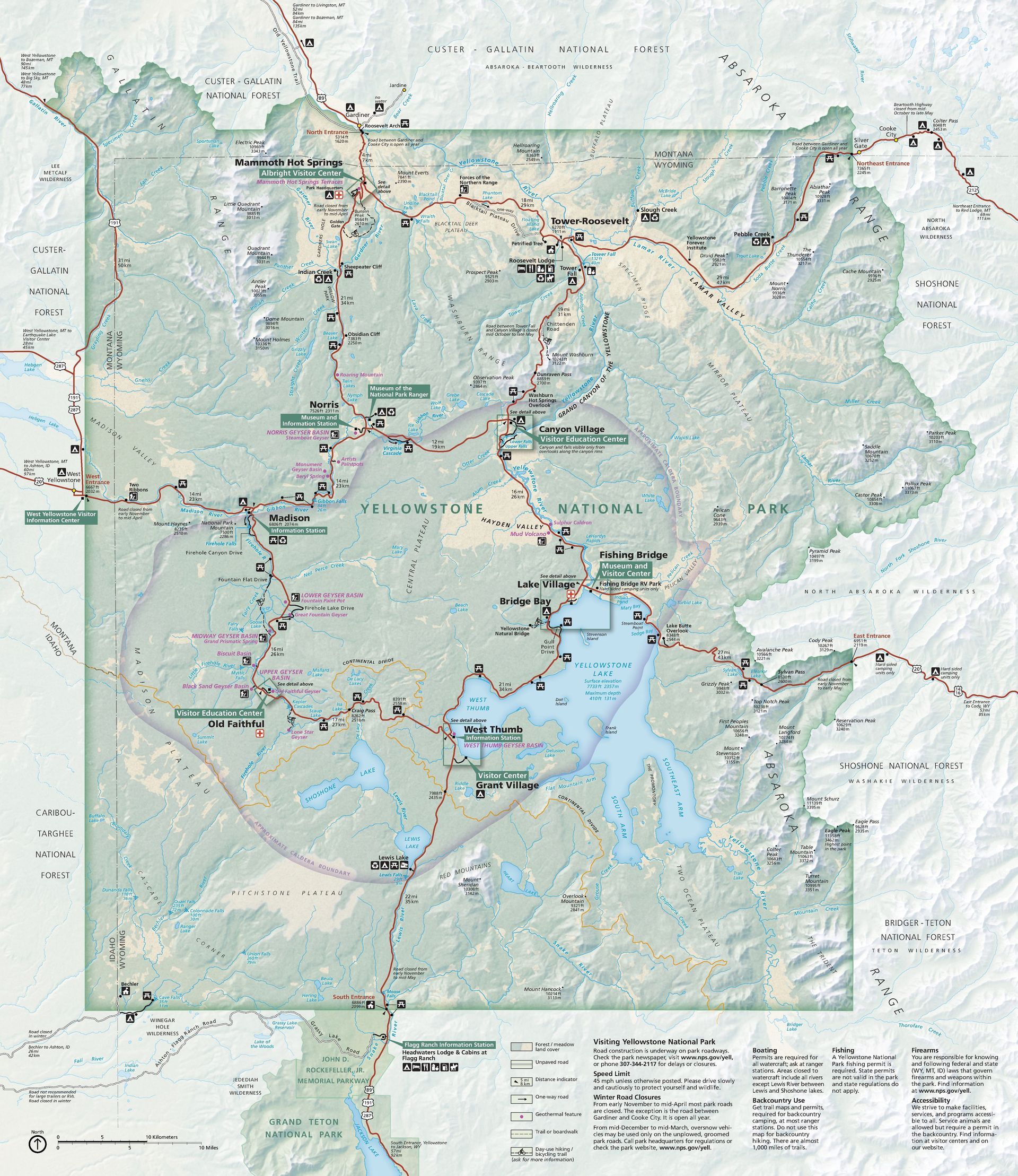 This map shows the relative outline of the massive Yellowstone Caldera which is approximately 45 x 30 miles in diameter.